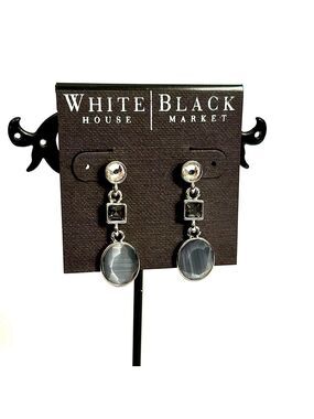 White House Black Market | Silver-Tone Gray Stone Drop Earrings | NWT